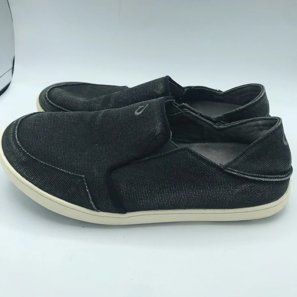 OLUKAI NOHEA LOLE GRAY CANVAS‎ SLIP ON SHOES MENS SZ 8